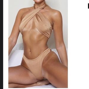 Mocha halter neck crossbody swim suit set